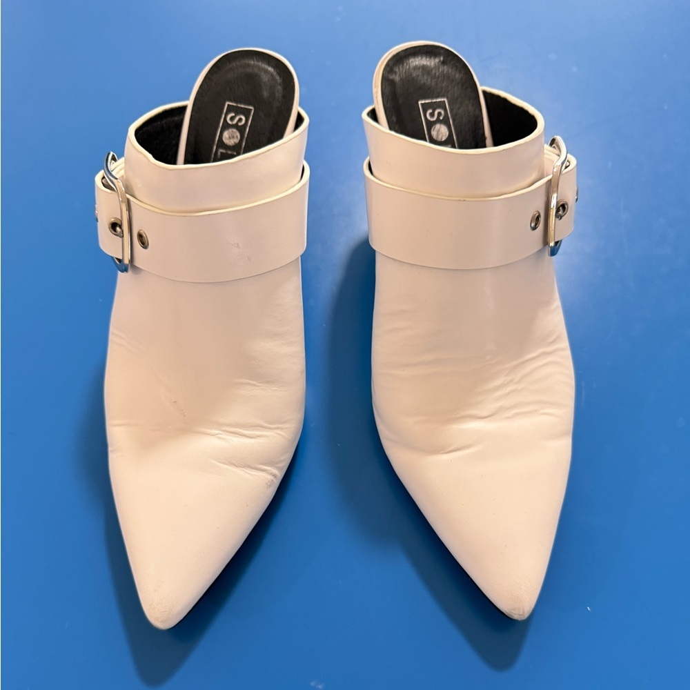 Sol Sana White Leather Buckle Bootie/Mule. Great Condition. Size 7